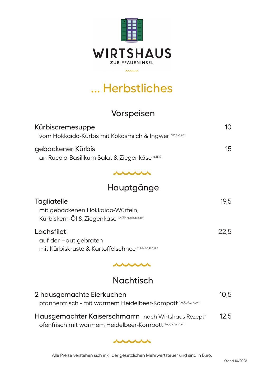 Herbstkarte Wirtshaus zur Pfaueninsel